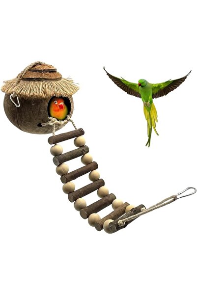Paporich Hanging Bird House with Ladder, Natural Coconut Fiber Birds Nest, Co...
