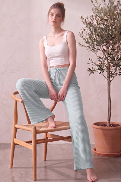Farya Home Yüksek Bel Bol Paça Şeritli Kaşkorse Pijama Altı
