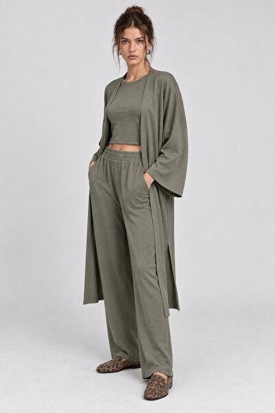 Lovelyİstanbul Soft Textured Modal Top and Bottom Set Lby0091 Green
