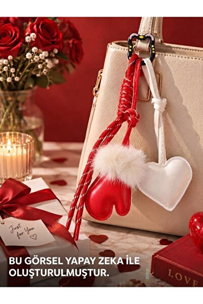 Lexi Bella Charm Bag Ornament with Cute White Heart and Furry Glove Figure, P...