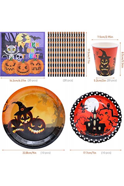 NO BRAND Veselă de unică folosință de Halloween: pahare, șervețele, paie, far...