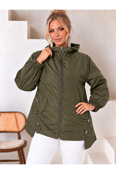 Butik Nilyam Women's Plus Size Hooded Parachute Fabric Seasonal Waterproof Li...