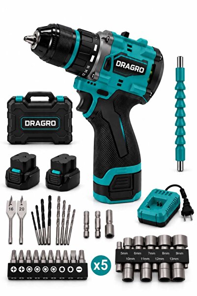 Dragro 21v Kömürsüz Darbeli Metal Şanzıman Çift Akülü Vidalama Full Setli