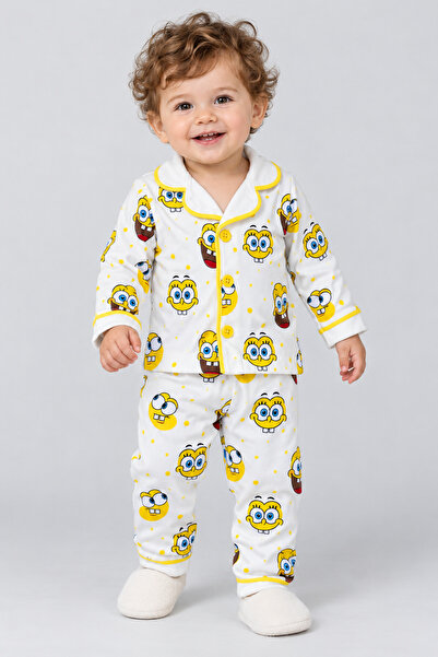 caddekids Bebek Pijama Takımı %100 Pamuk Sünger Karakter Desenli 2'li Uzun Ko...