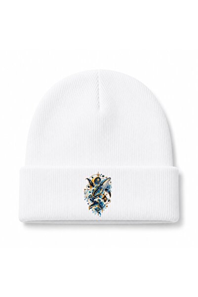 Rabona Fashion Celestial Whale – Ocean Waves & Golden Cosmos Graphic Beanie