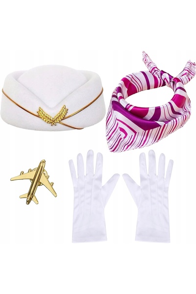 NO BRAND Set costum stewardesă: pălărie, eșarfă, mănuși, broșă, Halloween