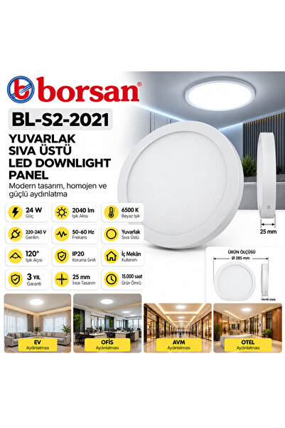 Yuvarlak Sıva Üstü LED Downlight Panel 24W 2040 Lümen IP20