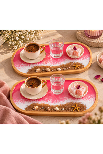 rustikhomedecor Pembe Okyanus Temalı Kahve ve Çay Sunumluğu 6’lı El Yapımı Ep...