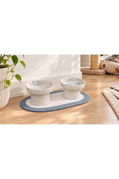 PAWLENKA 2 Adet Eğimli Yüksek Seramik Mama Ve Su Kabı Supla & Mama Kapı Paspa...