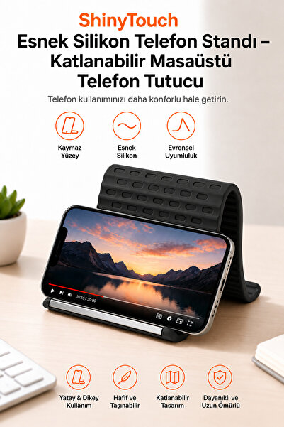 Esnek Silikon Telefon Standı – Katlanabilir Masaüstü Telefon Tutucu(Siyah)