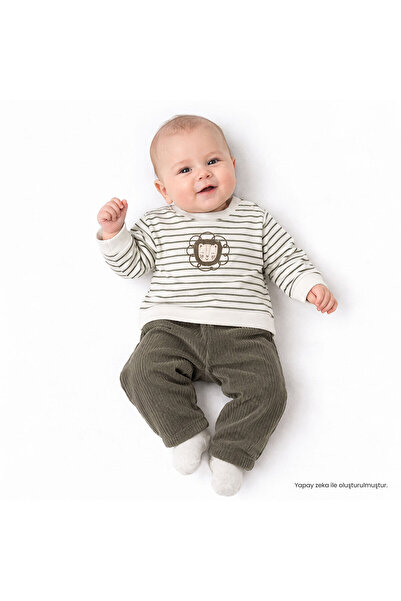Bebetto Erkek Bebek Sweatshirt-Alt Aslan Baskılı Bisiklet Yaka Long Sleeve Pa...