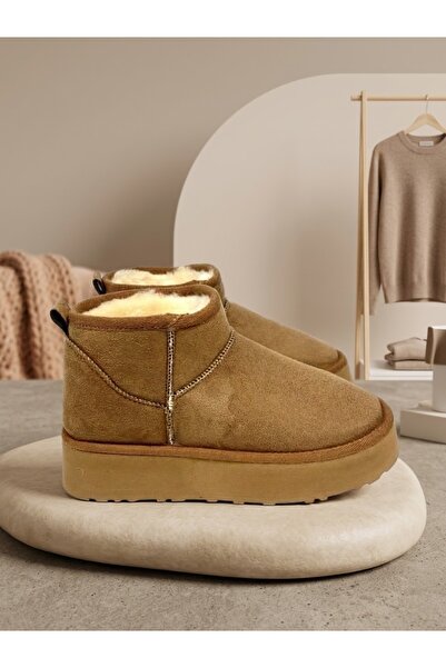 Gloriys Ayakkabı & Çanta Tan-Colored 4 cm Sole Comfortable Fit Boots with Fur...