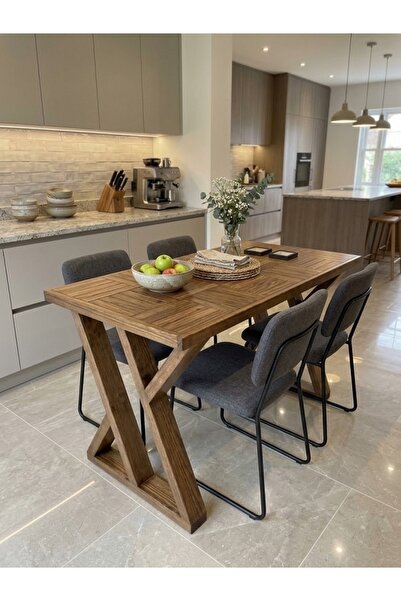hgalpdesing HGALP Desing 120x60 cm Masif Ahşap Geometrik Z Ayaklı Modern Yeme...