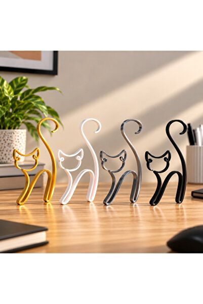 Minimal Kedi Silüeti Dekoratif Obje Seti, 4’lü – 18 cm