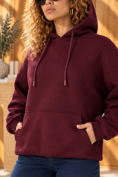 studio fashion 1988 Burgundy Cotton Three-Strand Ribbed Oversize Loose Hooded...