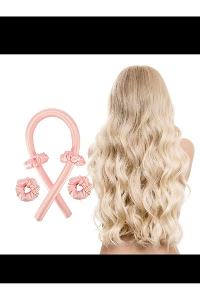 Generic Heatless Hair Curler Set with Scrunchies and Clip, Pink