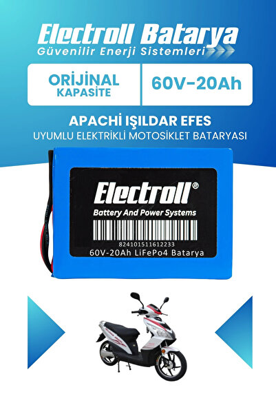 Apachi Işıldar Efes Uyumlu Batarya (Orijinal Kapasite) LiFePO4 60V 20Ah Elektrikli Motorsiklet Bataryası