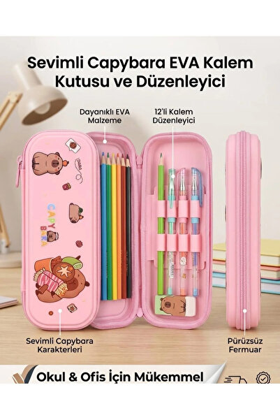 Sevimli Cappybara Eva Kalem Kutusu ve Düzenleyici