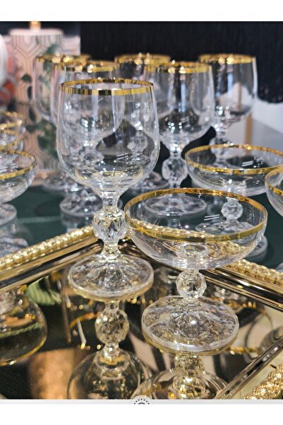 P&ORA PREMIUM KITCHEN PRODUCTS Sterna Real Gold 6-Piece Crystal Turkish Delig...