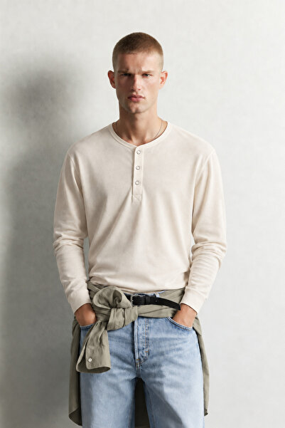 king brich Erkek Henley Yaka Düğmeli Oversize Sweatshirt