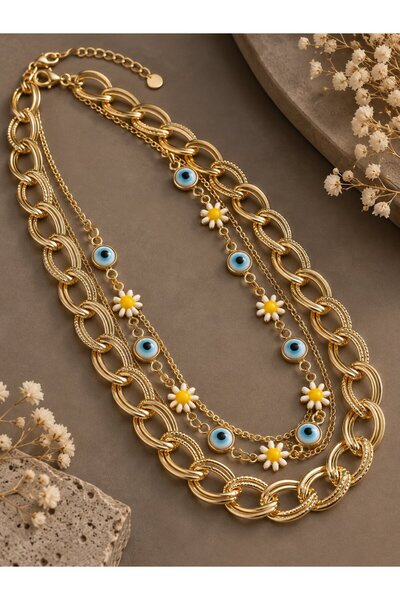 serelya Gold Color Milky Way Chain Daisy and Evil Eye Model Combination Women...