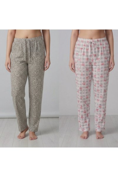 TOSKI Pantaloni de casa dama Marimi Mari – Imprimeu Leopard si Carouri cu fun...