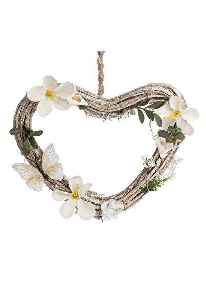 CATIANO Inima Decorativa Suspendabila din Lemn Alb Washed cu Flori & Fluturi ...
