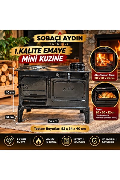 SOBACI AYDIN Mini Kuzineli Soba siyah Emaye