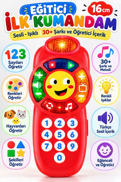 NeoThings Eğitici İlk Kumandam Sesli Işıklı Oyuncak 16 cm 30+ Şarkı ve Melodi...