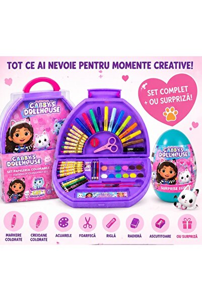 Gabby's Dollhouse Set Creativ, Set de Papetărie și Desen într-o Geantă + Ou Surpriză, Markere, Creioane, Acuarele, Foarfece, Accesorii, Multicolor