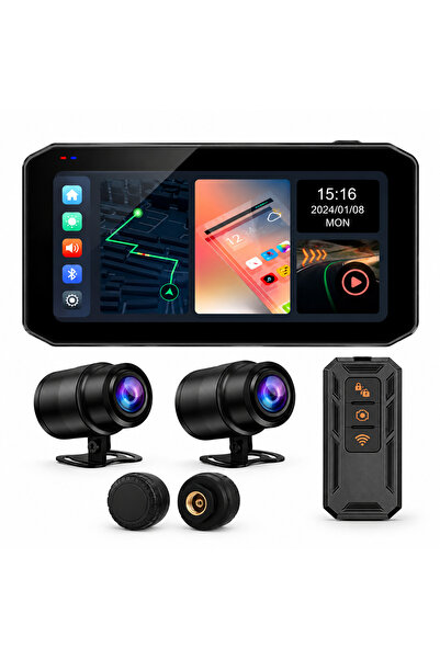 ROBEVE 6,25 İnç Motosiklet CarPlay Android Auto Akıllı Ekran – 2K + 1080P Ön Arka Çift Kameralı DVR Kayıt, TPMS Lastik Basınç Takip Sistemi, IP67 Su Geçirmez Navigasyon ve Multimedya Ekranı