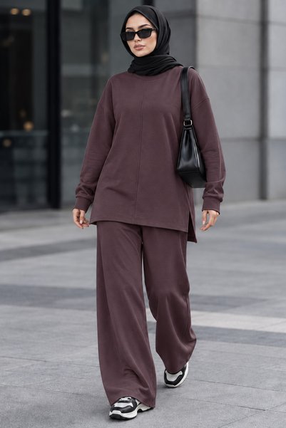 Neva Style طقم بنطلون حجاب بقصة مريحة من قماش أوشو باللون البني 3133KH