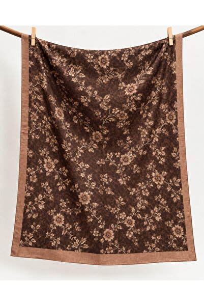 AGAPI Cotton Brown Floral Patterned Shawl Non-Slip Daily Hijab Shawl