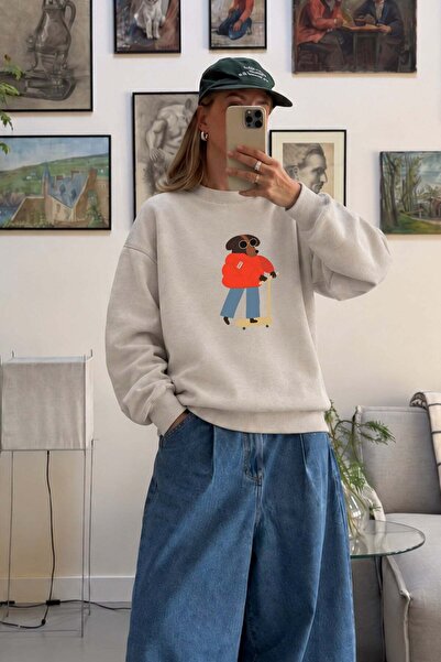 Monila Γυναικείο Premium Fabric 3 Thread Fleece Dog Printed Sweatshirt