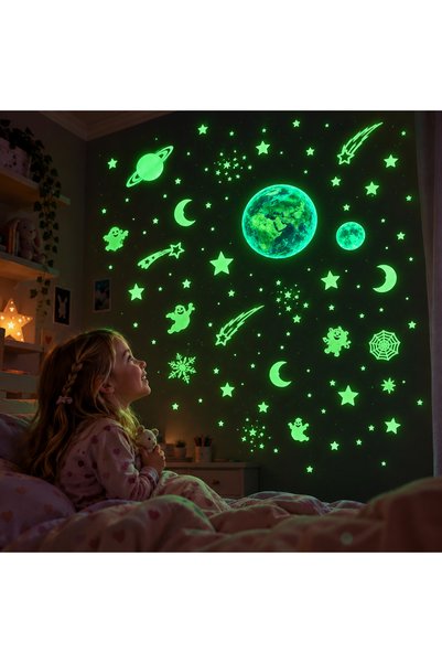 Phosphorescent Star Sticker Galaxy Set 200 Pieces Glow-In-The-Dark Earth Moon Saturn and Fantastic Figures