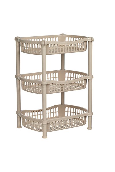CATIANO Etajera cu 3 Nivele din Plastic Bej de Bucatarie 41x31x54cm