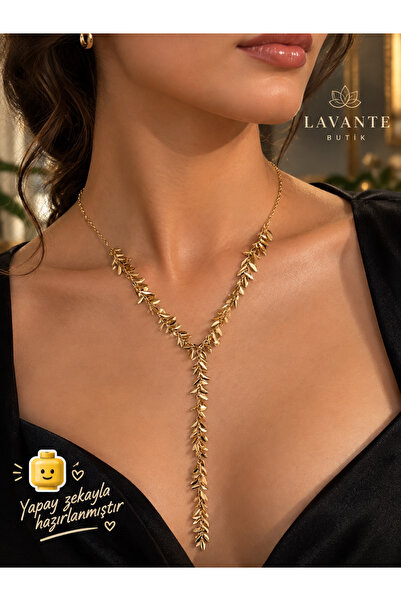 lavante butik kendini özel hisset Women's Leaf Detailed Y Necklace Statement ...