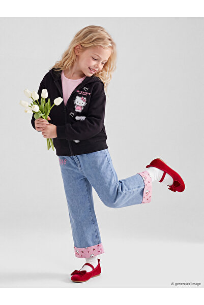 LC Waikiki Alita City Lcw Kids Blue Hello Kitty Embroidered Wideleg Girls' Je...