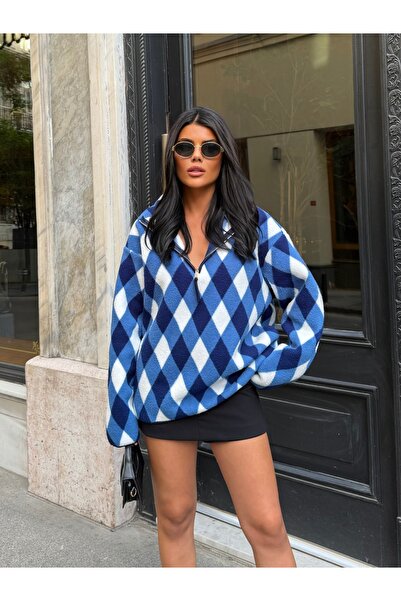Cistern İstanbul Women's Patterned Zippered Plush Sweatshirt
