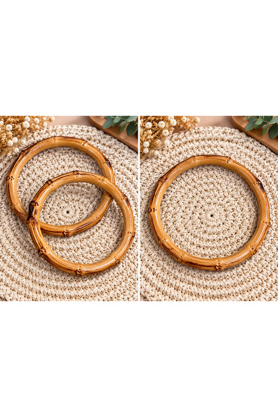 Yıldız Tuhafiye Bamboo Bag Handle 15 cm – Round Wood-Look Bag Handle – Knitting and Handmade Bag Accessory