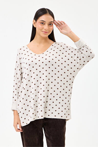 della moor Women's Beige Italian Polka Dot Patterned Lycra Knitwear Sweater 4...