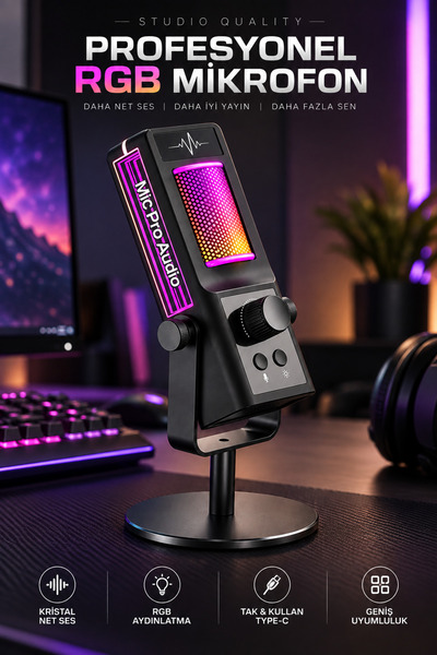 ROBEVE Yk-Mc673 Professional Rgb Gaming and Streaming Microphone – USB Type-C...