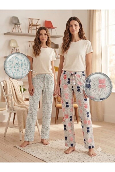 TOSKI Pantaloni de pijamă dama, model cu Imprimeu, snur decorativ în talie, m...