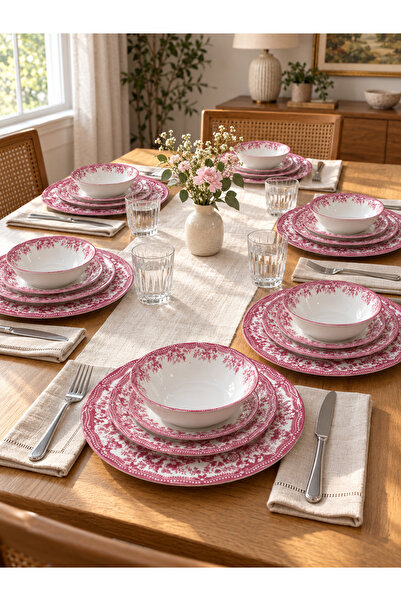 BLN HOME Vintage Garden Mavi 24 Parça 6 Kişilik Porselen Yemek Takımı
