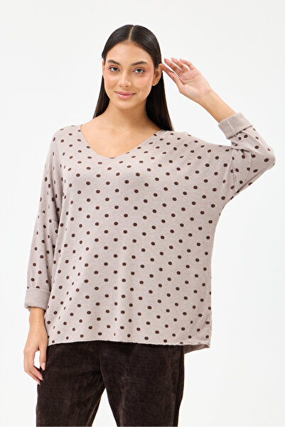 della moor Women's Mink Italian Polka Dot Patterned Lycra Knitwear Sweater 40...