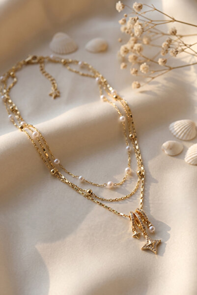 Lisinya Gold Color Brass Charm Model Combination Women's Necklace -