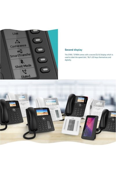 Snom D785N IP Telephone, SIP Desk Phone, 4.3 Inch TFT Colour Display 480 x 272 Pixels, 12 SIP Identities, Sensor Hook Switch, USB, 48 Self-Labeling Keys (12 Physical), Black, 00000000000000000459