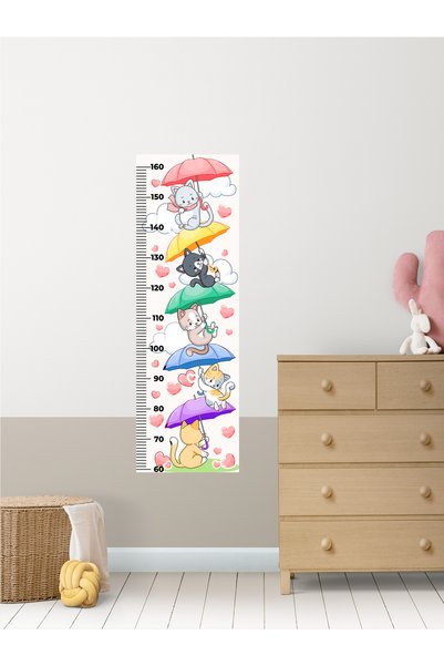 aiki Şemsiyeli Kediler Temalı, Bebek & Çocuk Odası, Metre, Boy Ölçer, Duvar Sticker