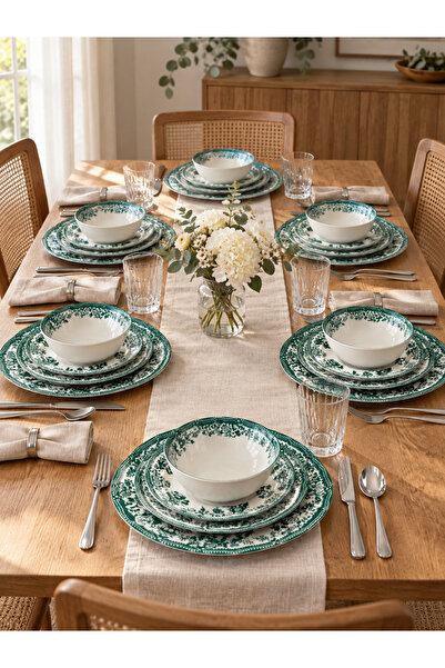 BLN HOME Vintage Garden Mavi 24 Parça 6 Kişilik Porselen Yemek Takımı