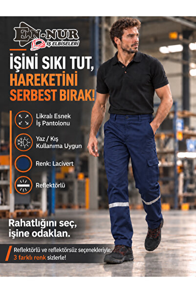 EN-NUR İŞ ELBİSELERİ بنطلون عمل مرن من الليكرا، نفس المنتج مع خيار عاكس للضوء...